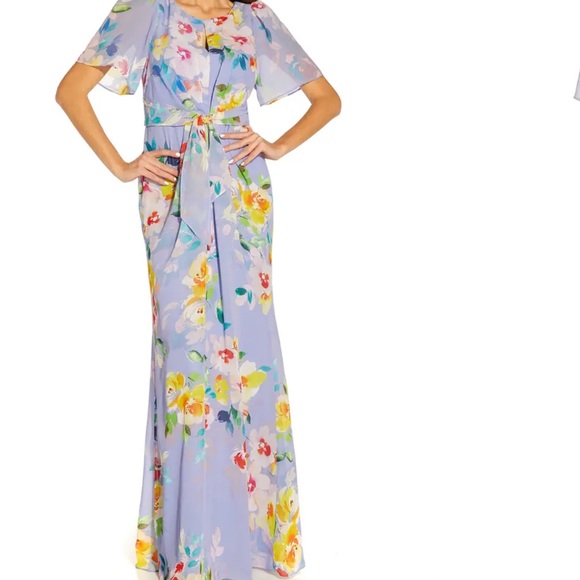 Adrianna Papell Floral Print Chiffon Gown - Picture 2 of 16